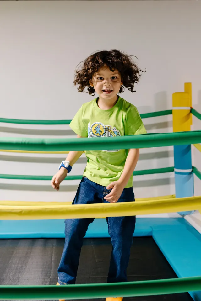 Boy bouncing on the Funrise trampoline
